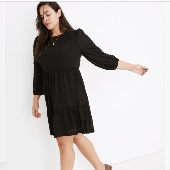 Madewell Dresses & Skirts - Madewell Puff-Sleeve Ruffle-Hem Mini Dress Women's 4 Black